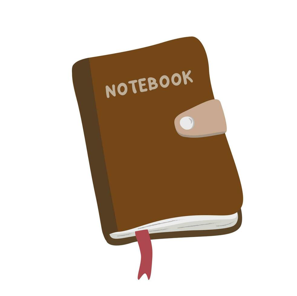 Cute notebook vector. Hand drawn diary or notebook vector illlustration in simple doodle style. Notebook with brown leather cover.