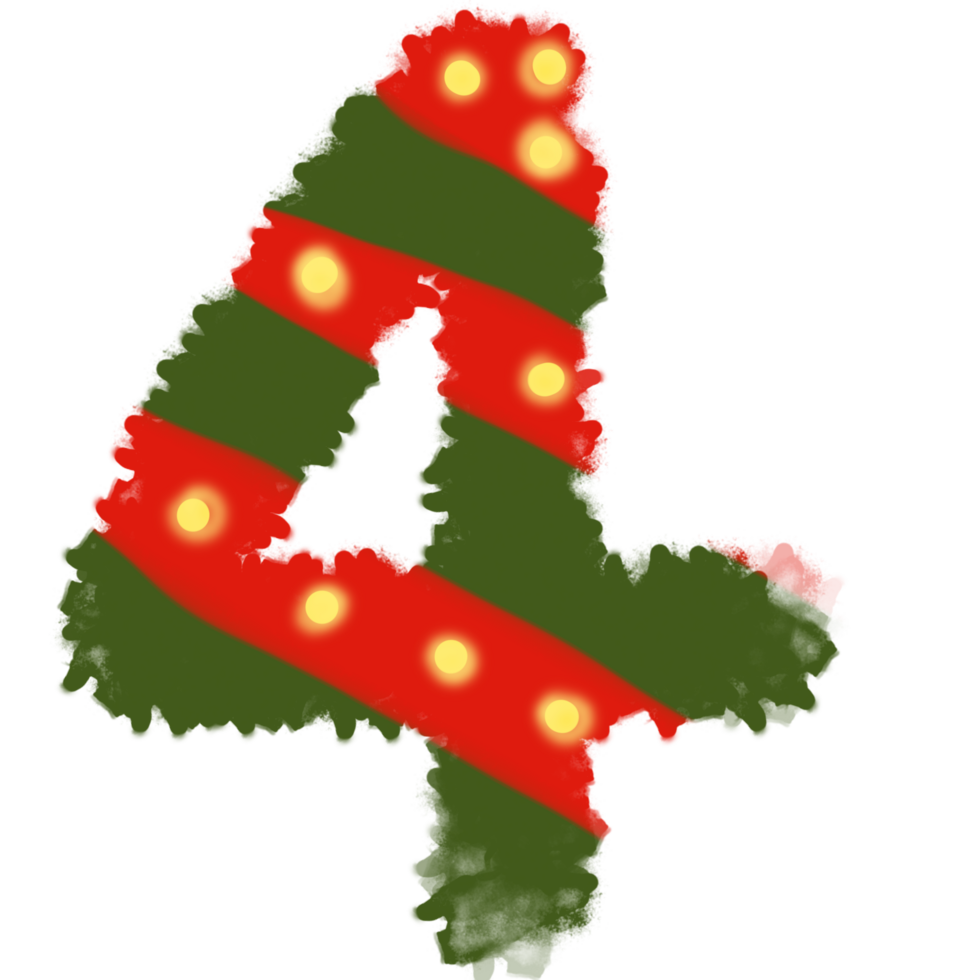Numbers 4 inspired by Christmas with red and green and yellow png