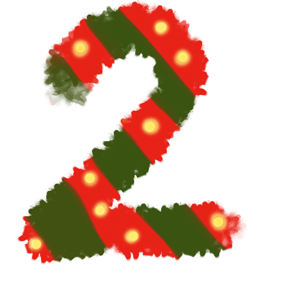 Numbers 2 inspired by Christmas with red and green and yellow png