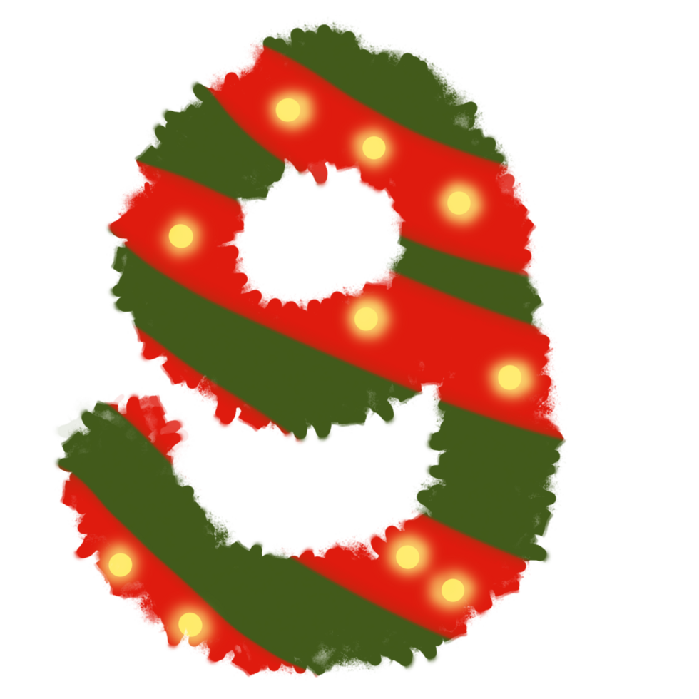 Numbers 9 inspired by Christmas with red and green and yellow png