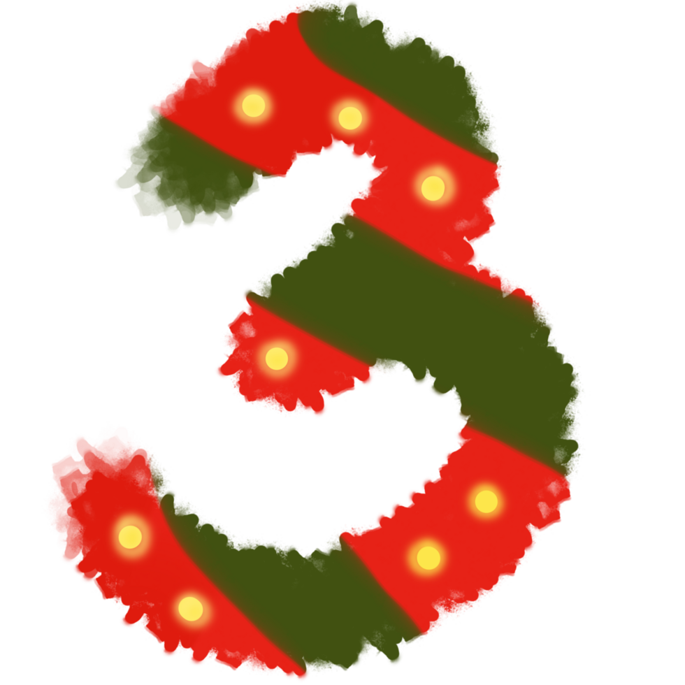 Number 3 inspired by Christmas with red and green and yellow png