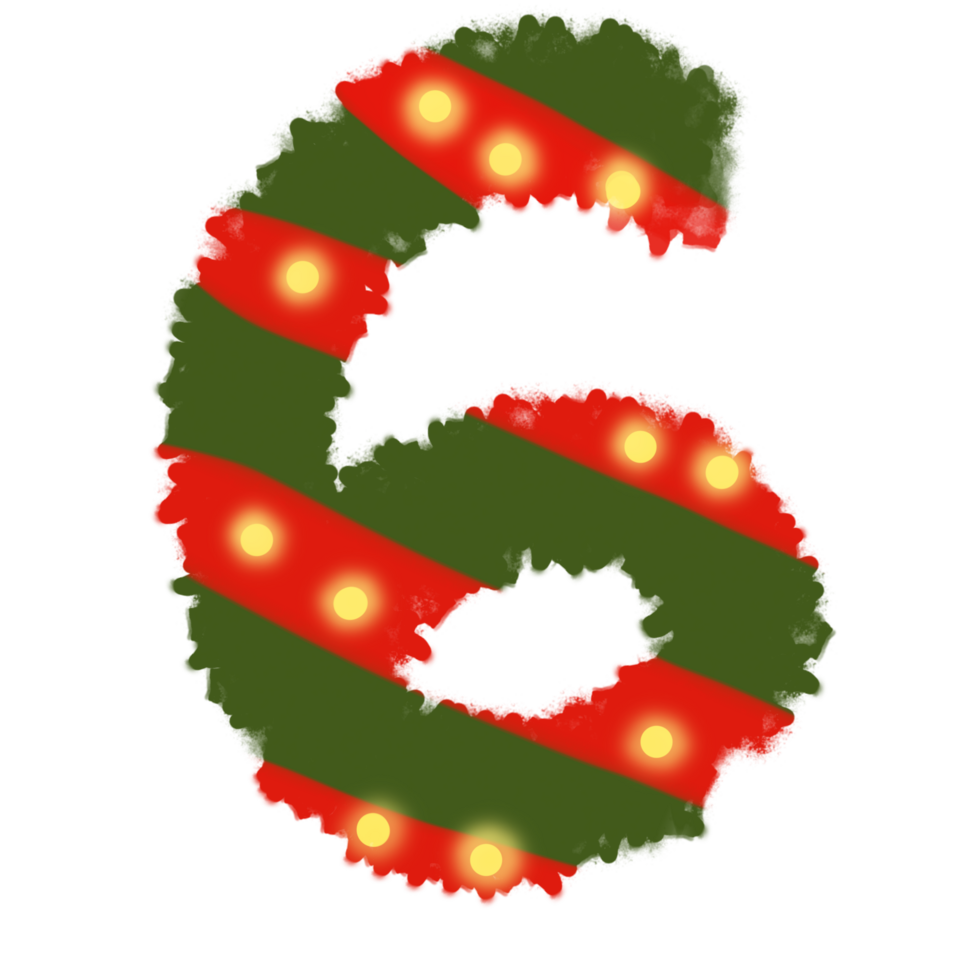 Numbers 6 inspired by Christmas with red and green and yellow png