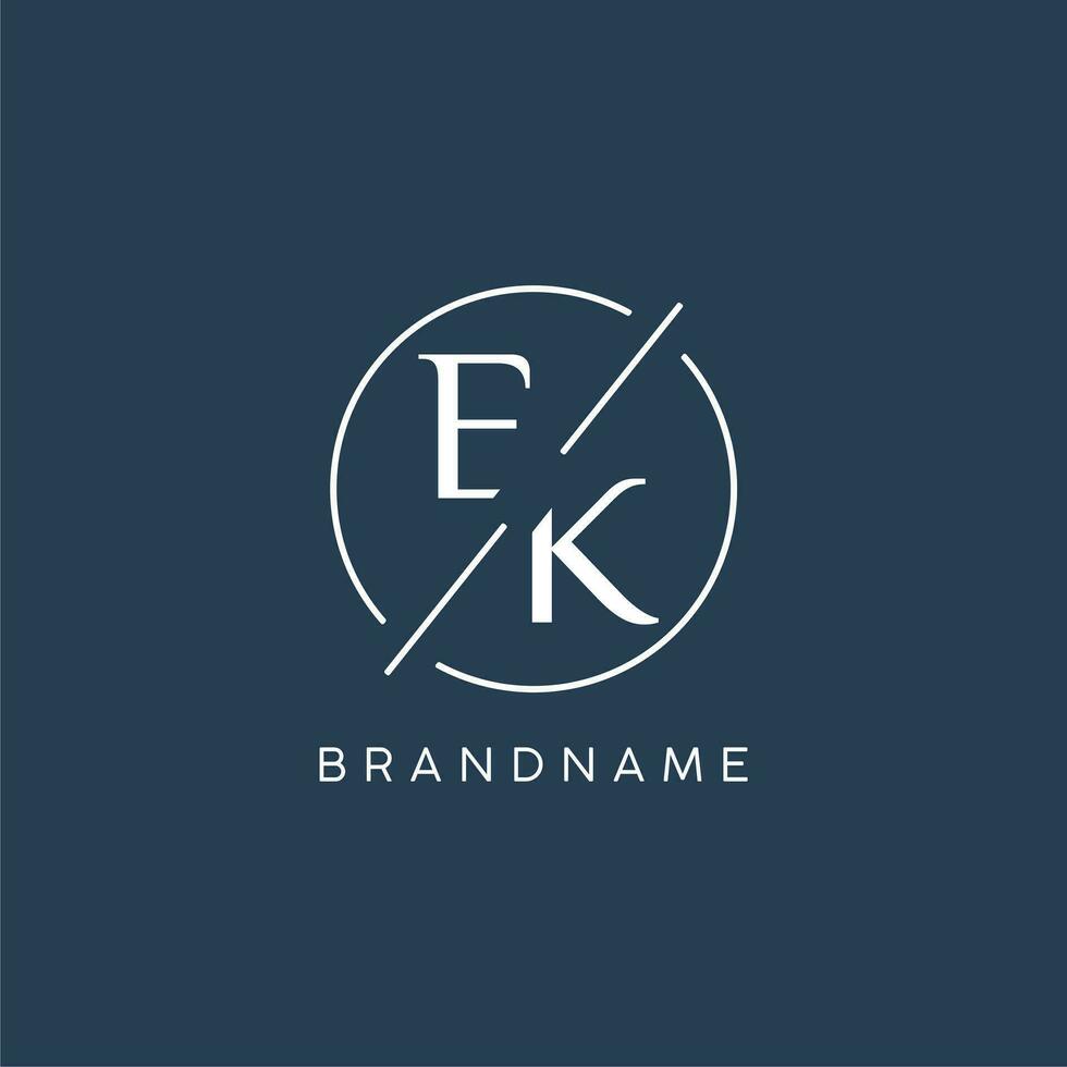 Initial letter EK logo monogram with circle line style vector