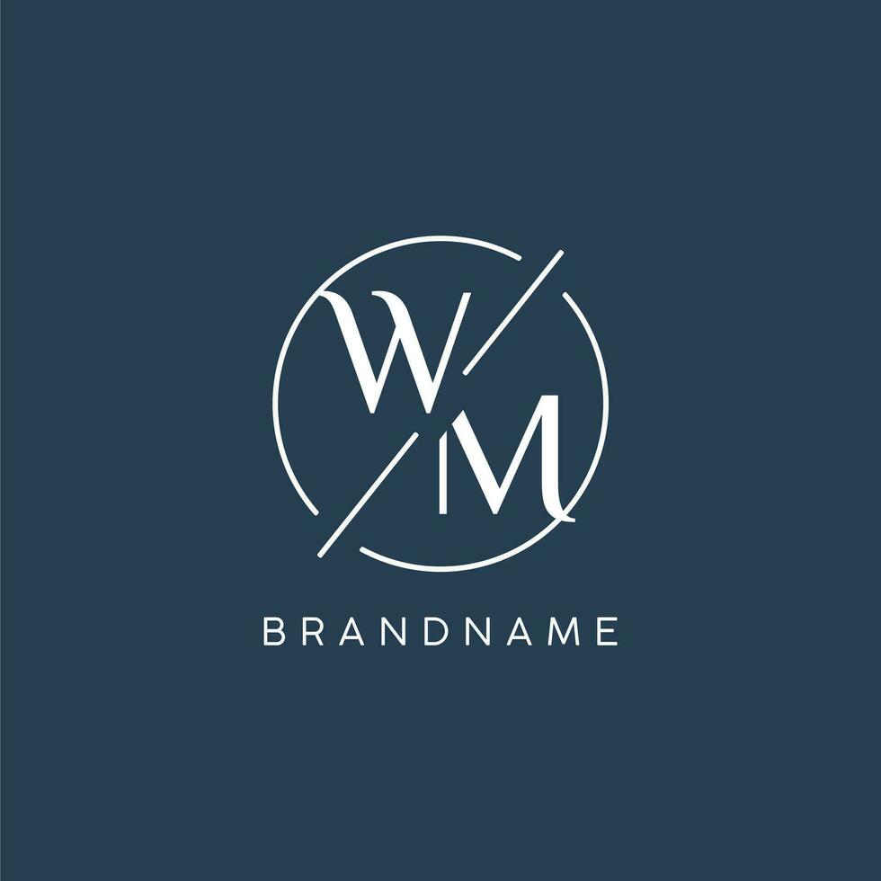 Initial letter WM logo monogram with circle line style vector