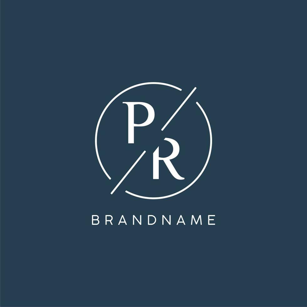 Initial letter PR logo monogram with circle line style vector
