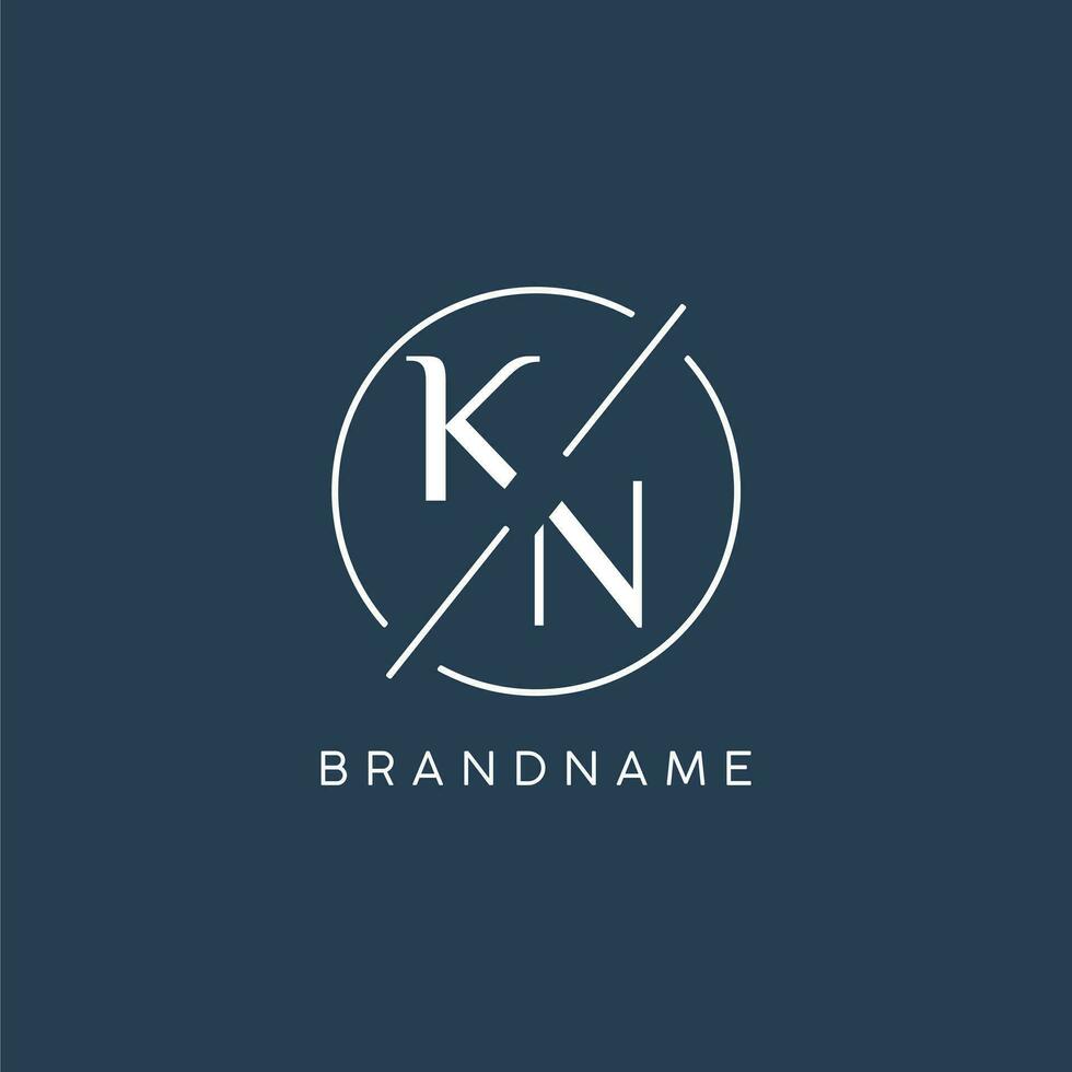 Initial letter KN logo monogram with circle line style vector