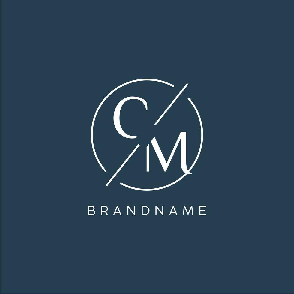 Initial letter CM logo monogram with circle line style vector