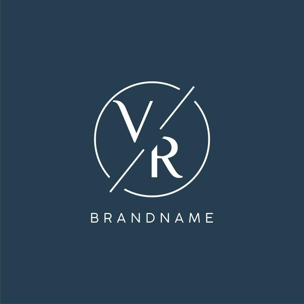 Initial letter VR logo monogram with circle line style vector