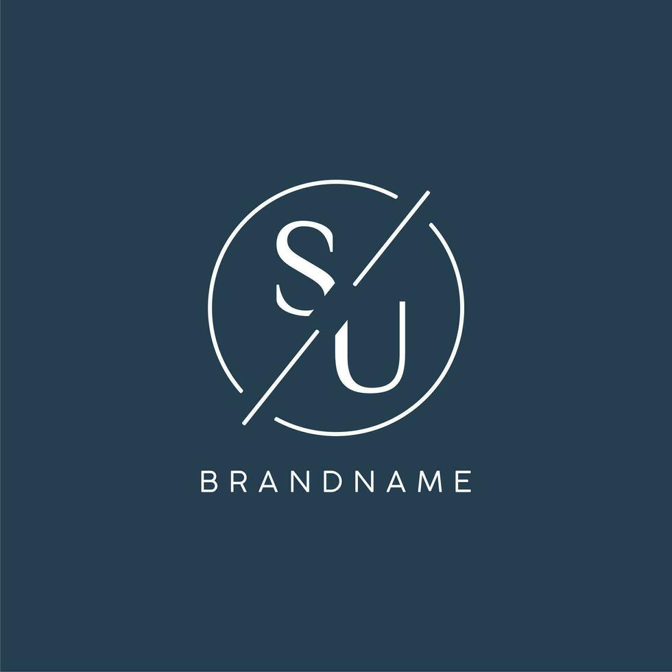 Initial letter SU logo monogram with circle line style vector