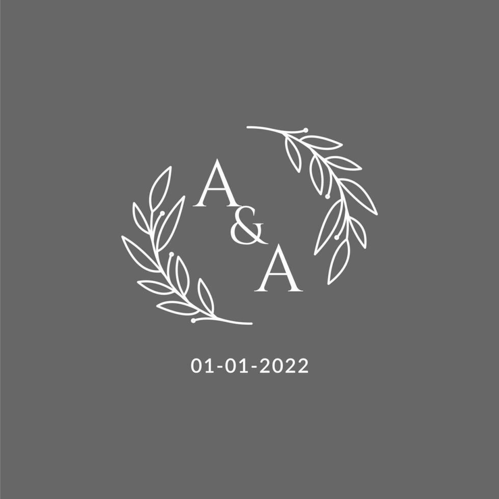 Initial letter AA monogram wedding logo with creative leaves decoration vector