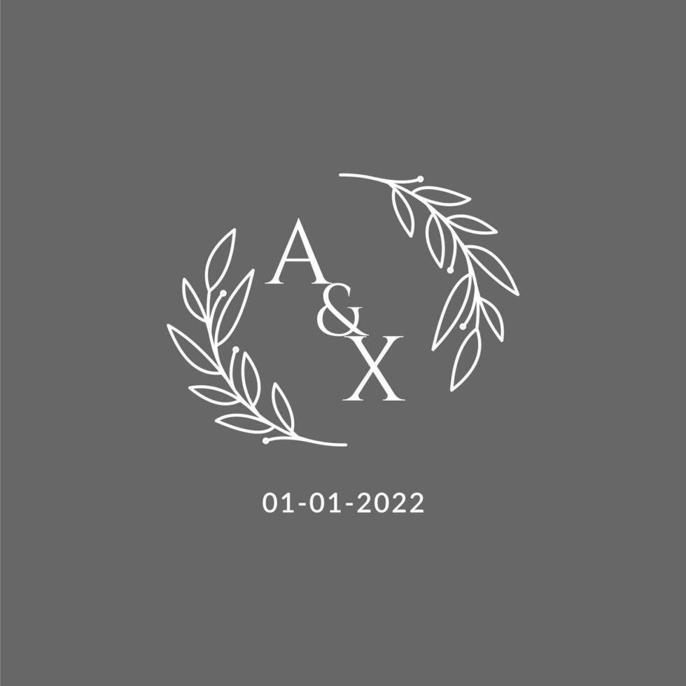 Initial letter AX monogram wedding logo with creative leaves decoration vector