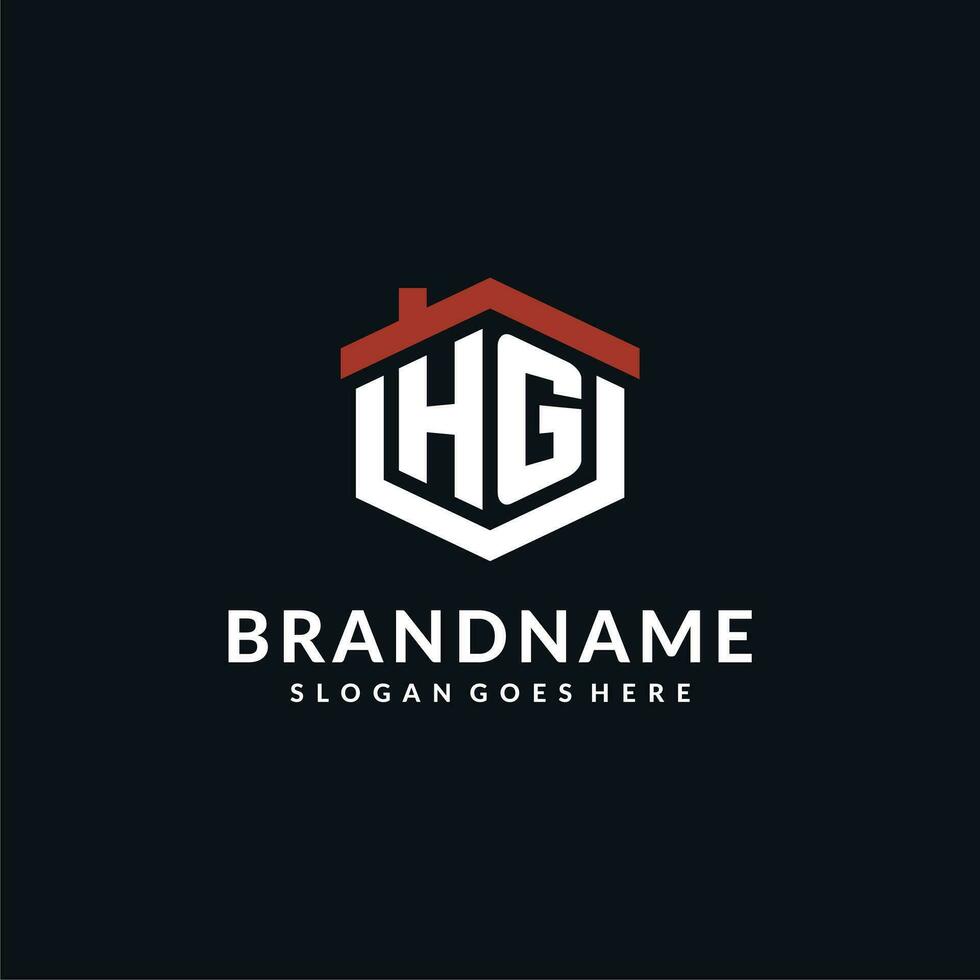 Initial letter HG logo with home roof hexagon shape design ideas vector