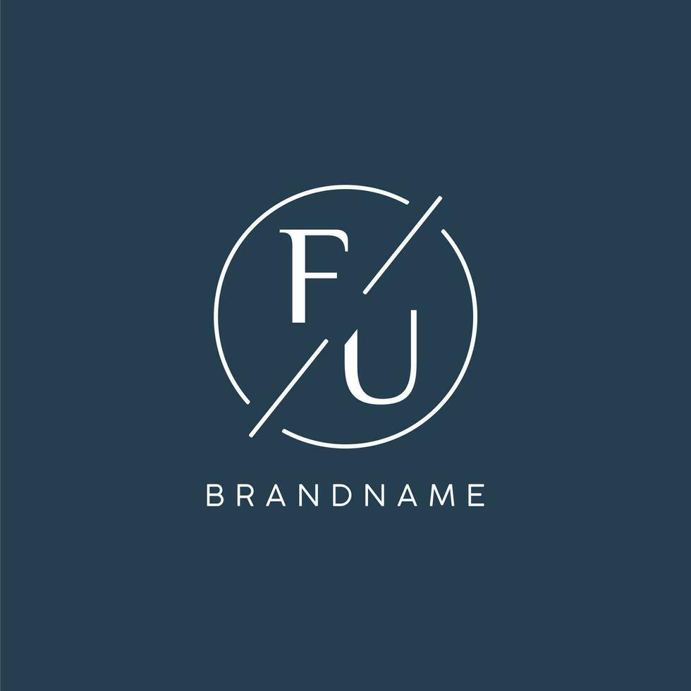 Initial letter FU logo monogram with circle line style vector