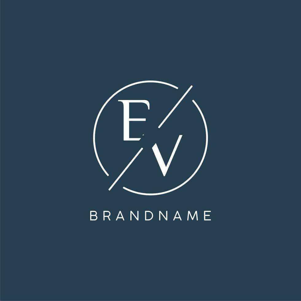 Initial letter EV logo monogram with circle line style vector