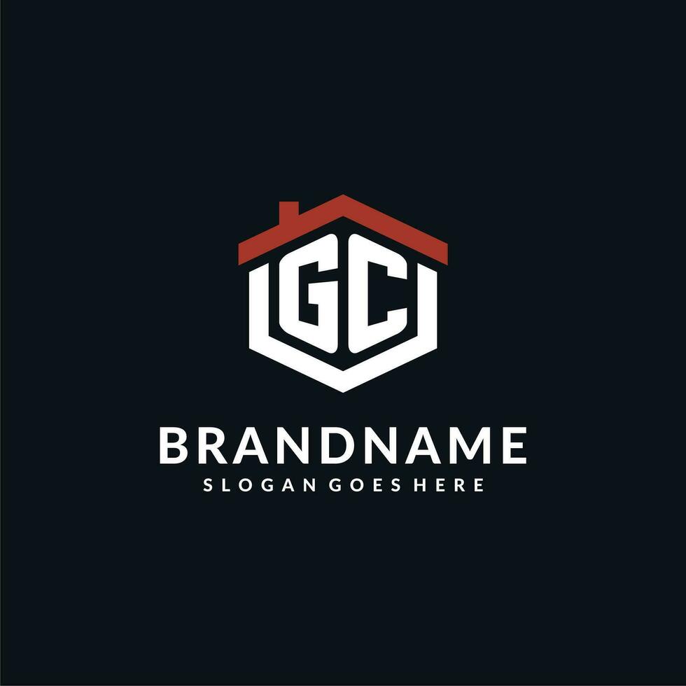 Initial letter GC logo with home roof hexagon shape design ideas vector