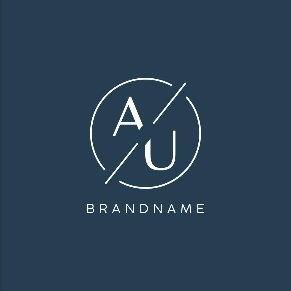 Initial letter AU logo monogram with circle line style vector