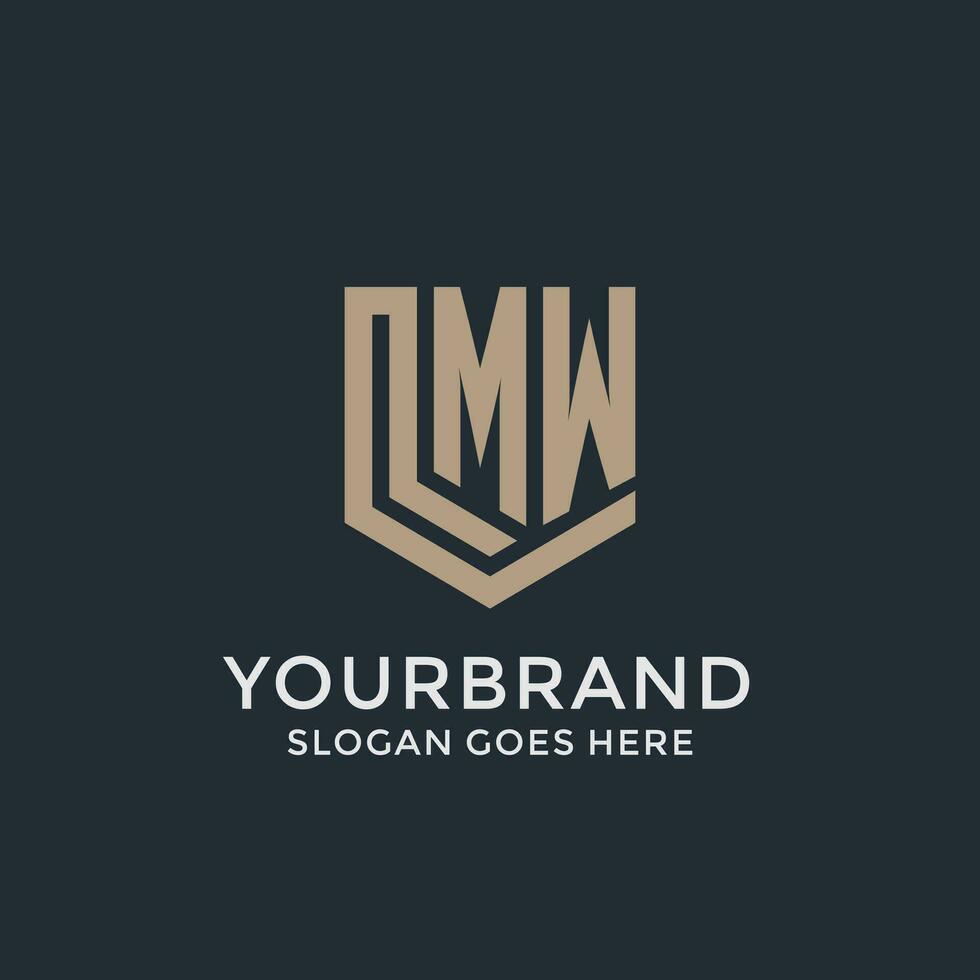 Initial MW logo shield guard shapes logo idea vector