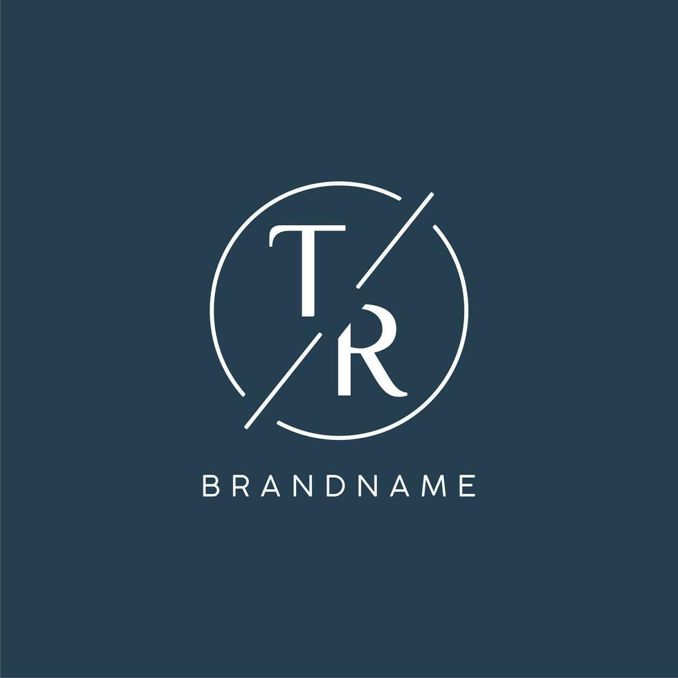 Initial letter TR logo monogram with circle line style vector