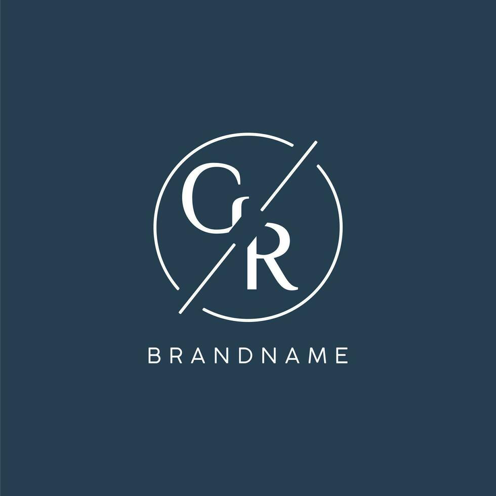 Initial letter GR logo monogram with circle line style vector