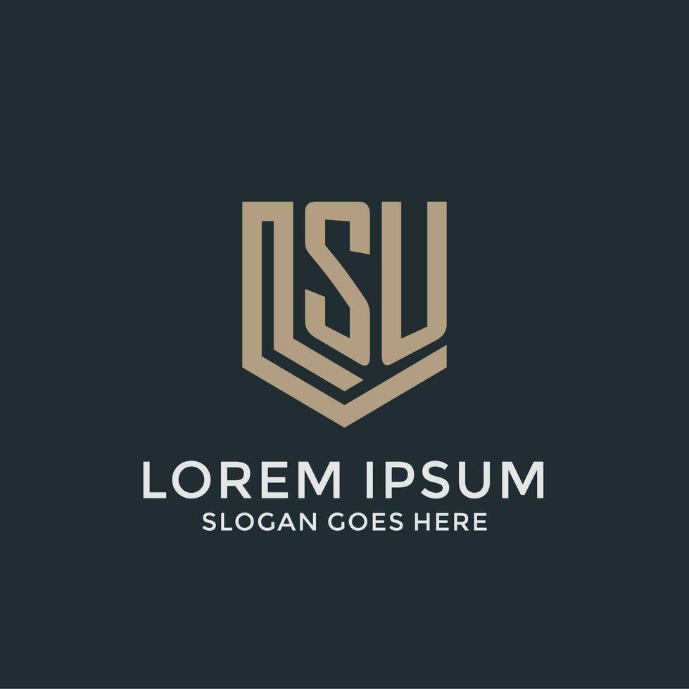 Initial SU logo shield guard shapes logo idea vector