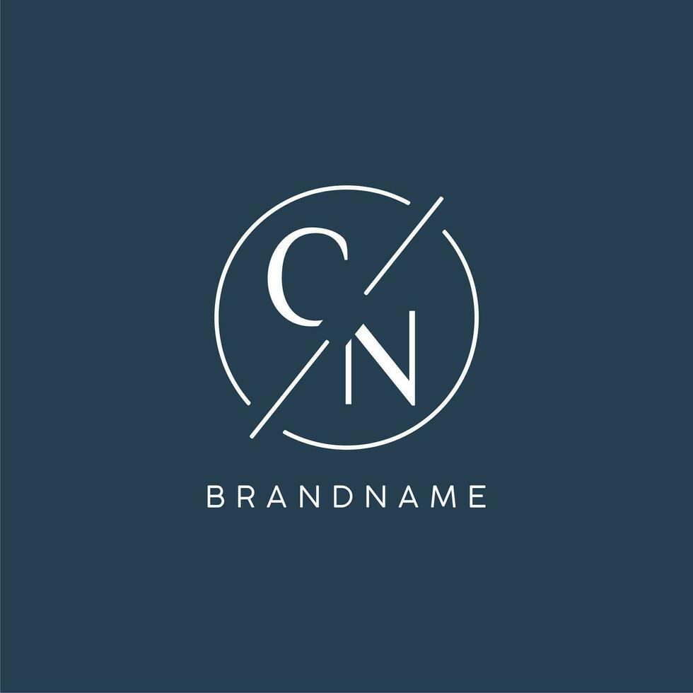 Initial letter CN logo monogram with circle line style vector