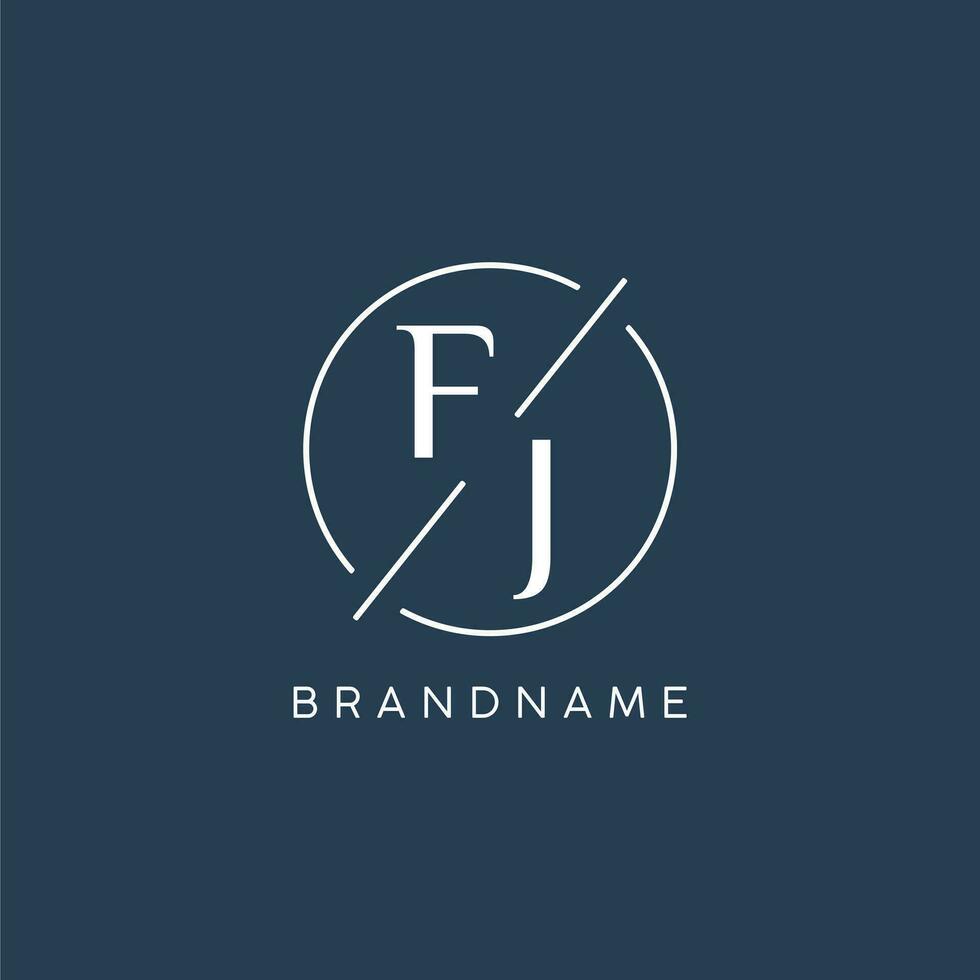 Initial letter FJ logo monogram with circle line style vector