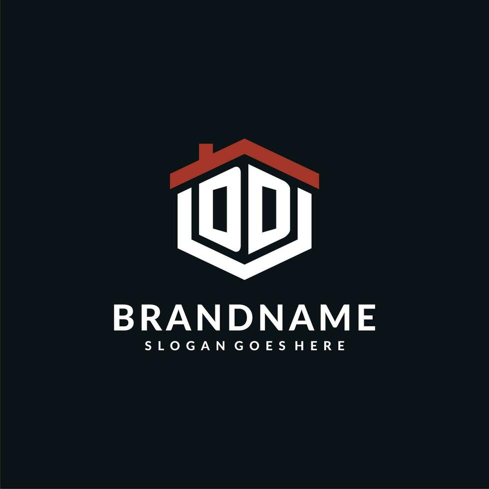 Initial letter DD logo with home roof hexagon shape design ideas