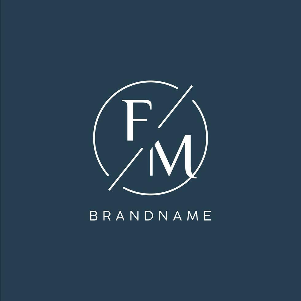 inicial letra fm logo monograma con circulo línea estilo vector