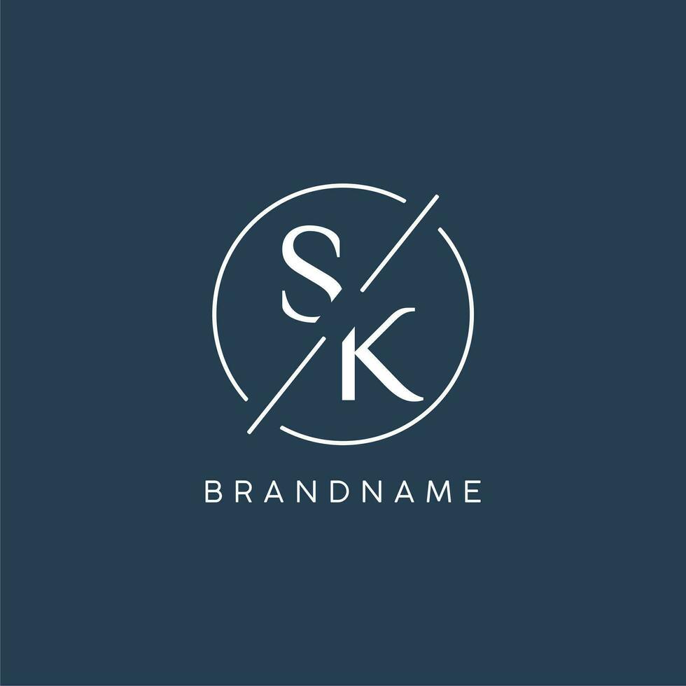 Initial letter SK logo monogram with circle line style vector