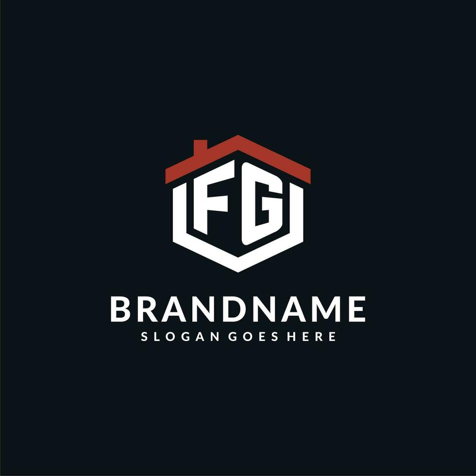 Initial letter FG logo with home roof hexagon shape design ideas vector
