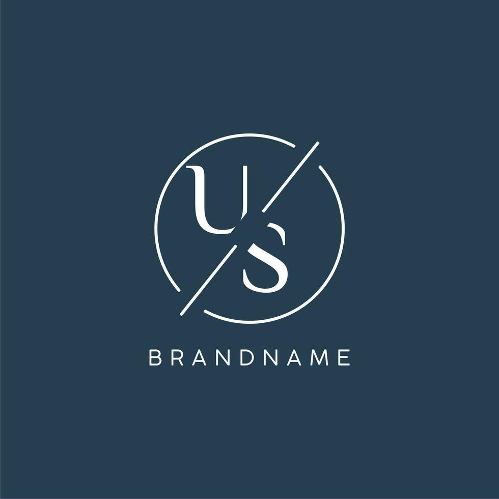 Initial letter US logo monogram with circle line style vector