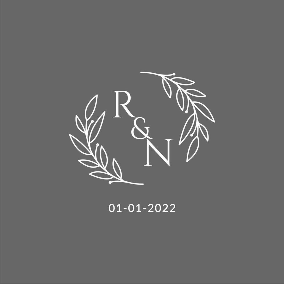 Initial letter RN monogram wedding logo with creative leaves decoration vector