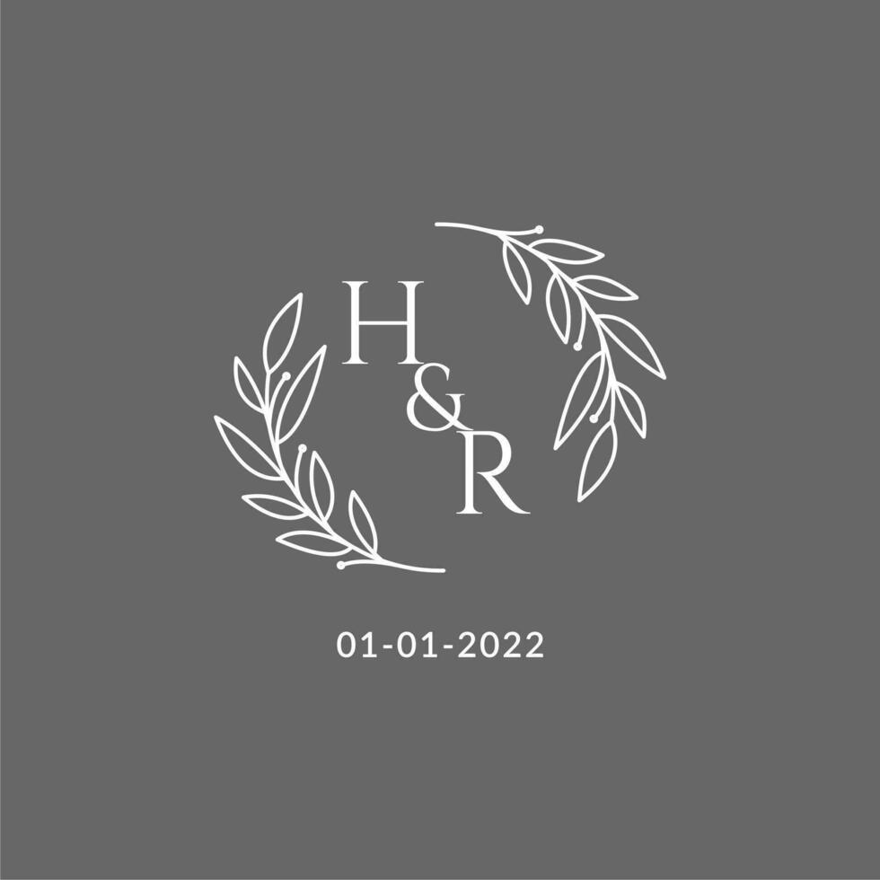 Initial letter HR monogram wedding logo with creative leaves decoration vector