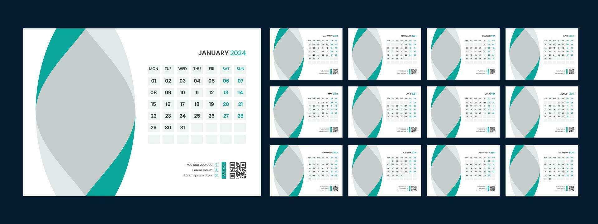 Vector desk calendar template 2024