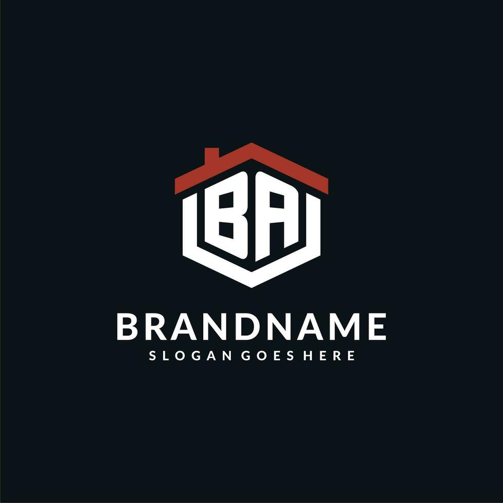 Initial letter BA logo with home roof hexagon shape design ideas vector
