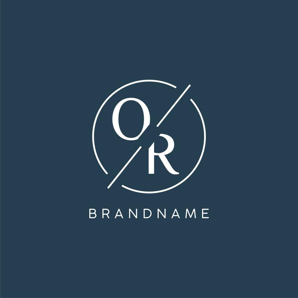 Initial letter OR logo monogram with circle line style vector
