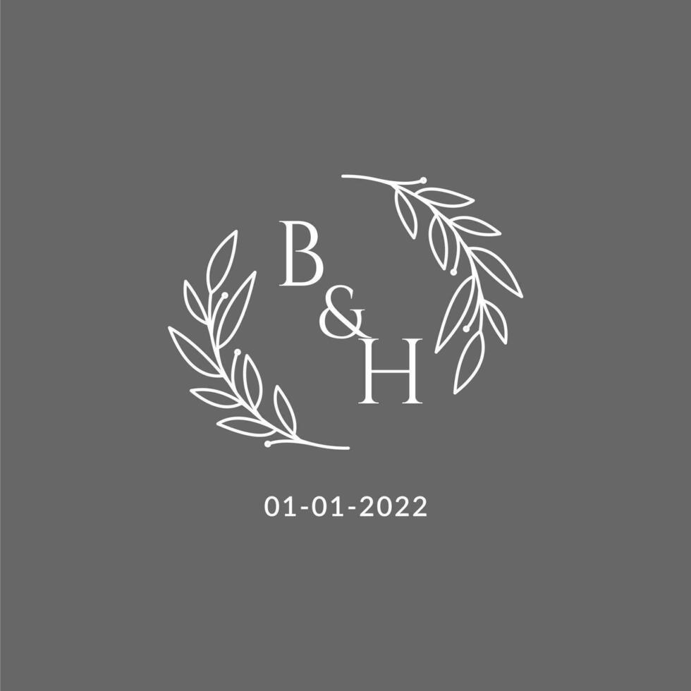 Initial letter BH monogram wedding logo with creative leaves decoration vector