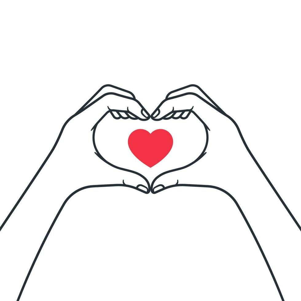 Two hands in the shape of a heart line art vector isolated on white background.