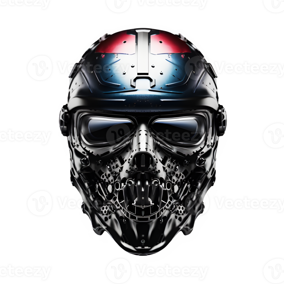 set of iron skull helmet isolated on transparent background ,futuristic robot helmet ,generative ai png