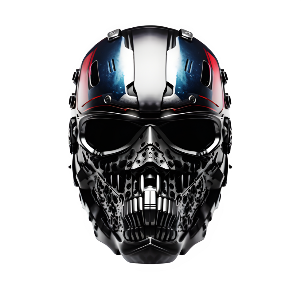 set of iron skull helmet isolated on transparent background ,futuristic robot helmet ,generative ai png