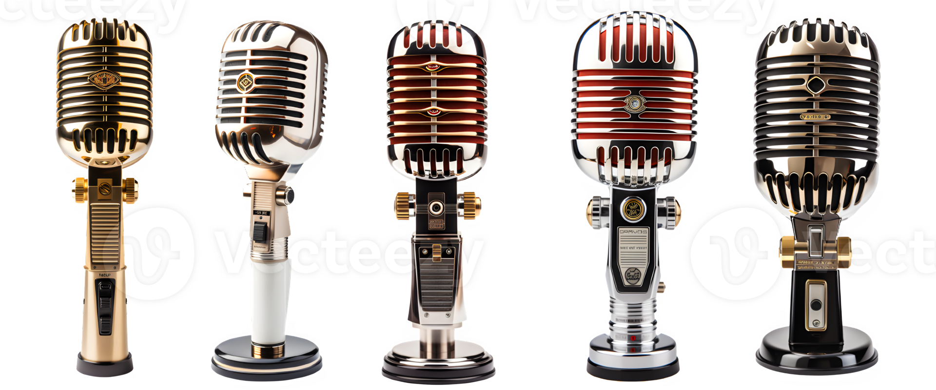 microphone isolated on transparent background ,vintage metal microphone