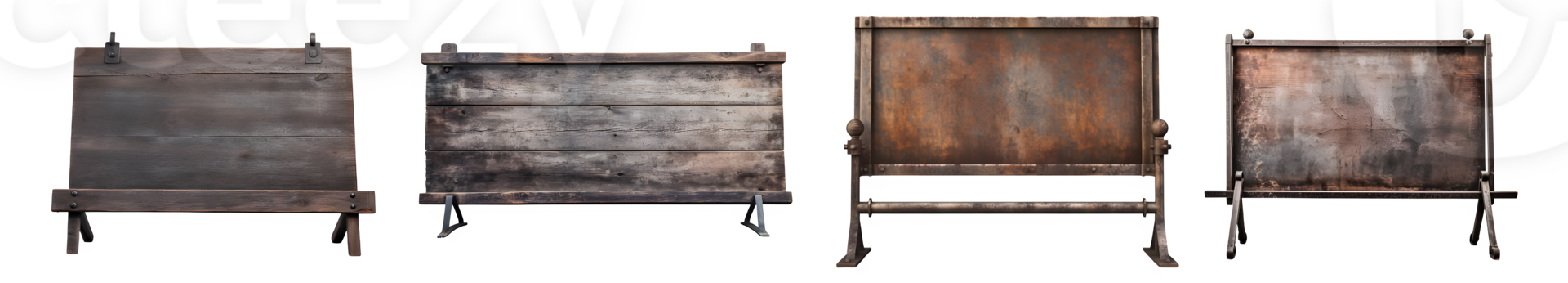 old iron plank signboard isolated on transparent background ,generative ai png