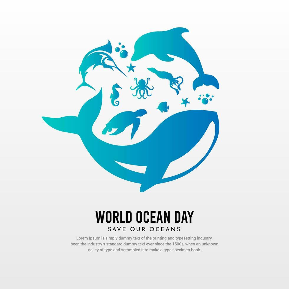 World oceans day design vector. Let's save our oceans design background vector