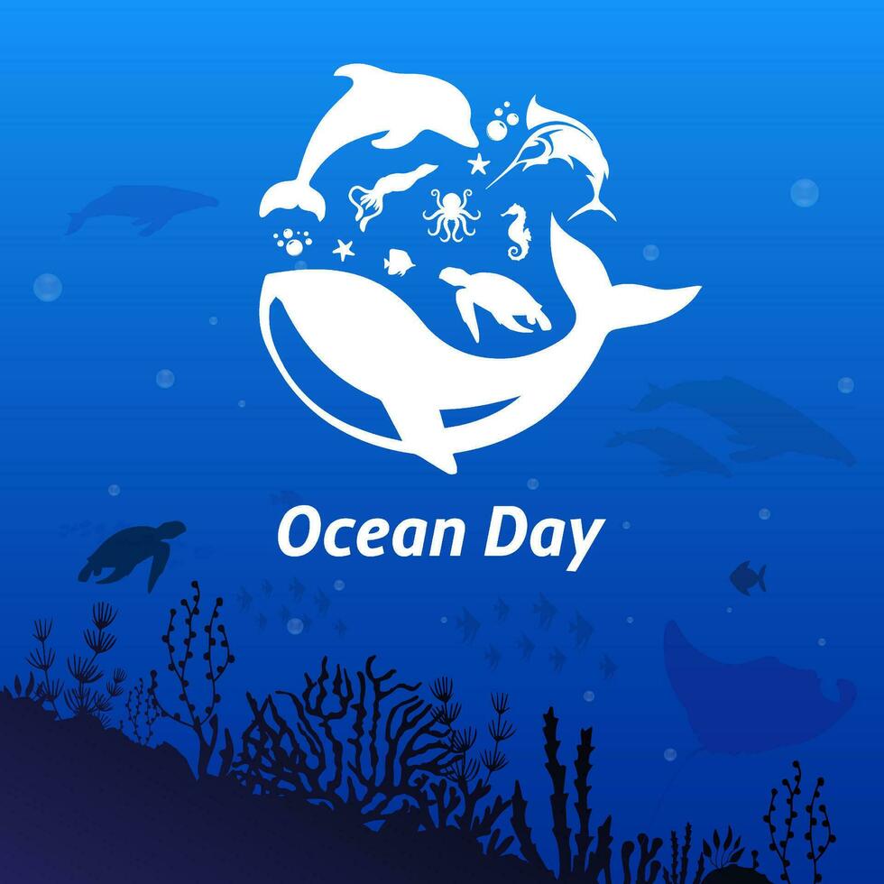 World oceans day design vector. Let's save our oceans design background vector