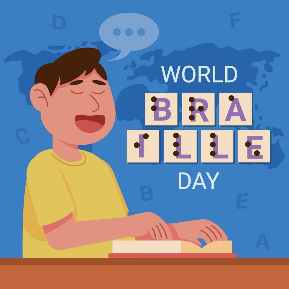 Boy Reading Braille Text Book vector