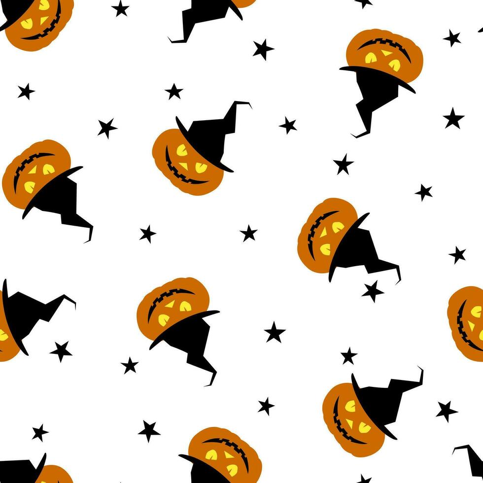Seamless halloween pattern. Scary pumpkins and stars. vector