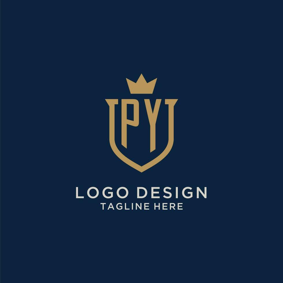 PY initial shield crown logo vector