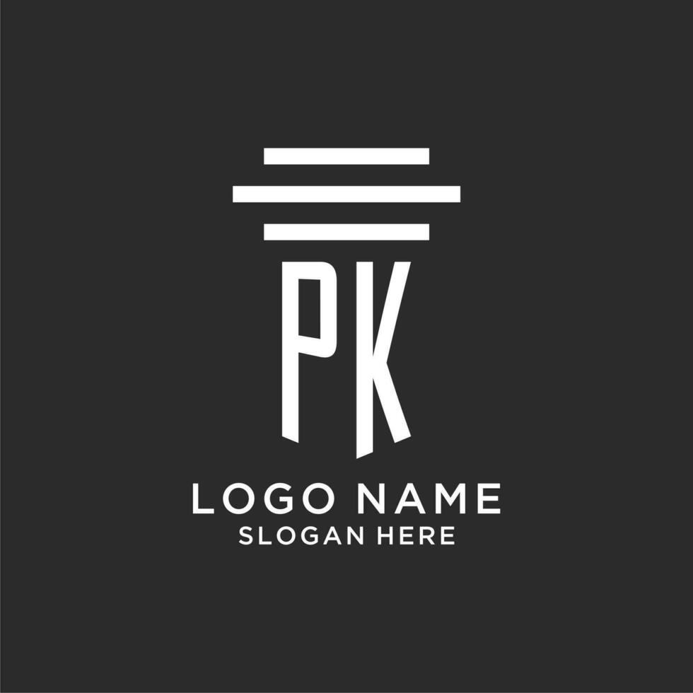 PK initials with simple pillar logo design, creative legal firm logo vector