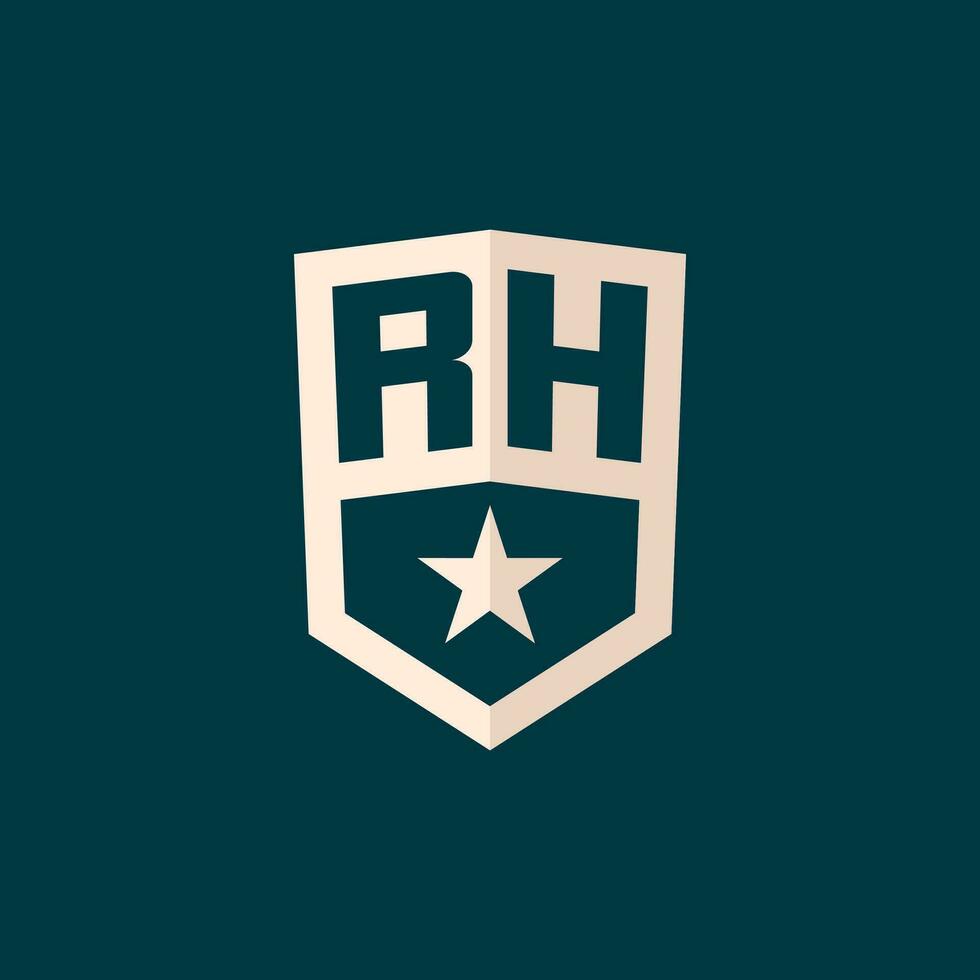 inicial rh logo estrella proteger símbolo con sencillo diseño vector