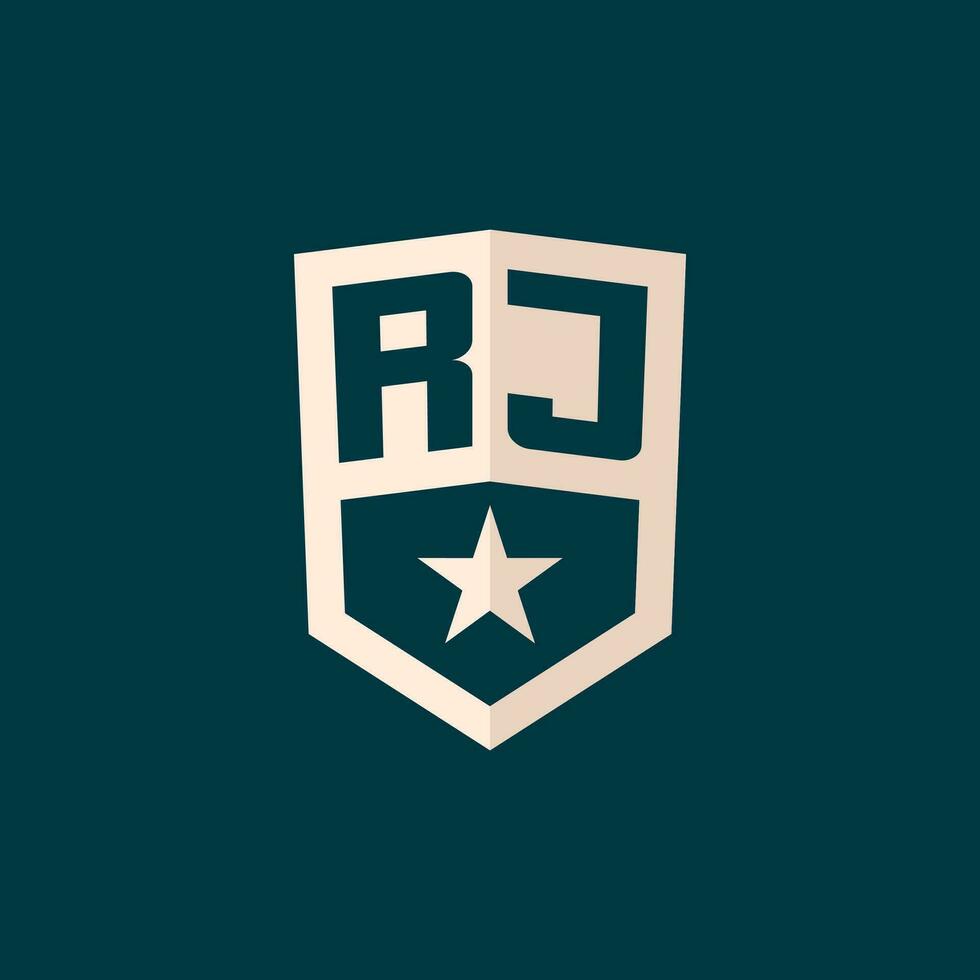 Initial RJ logo star shield symbol with simple design vector